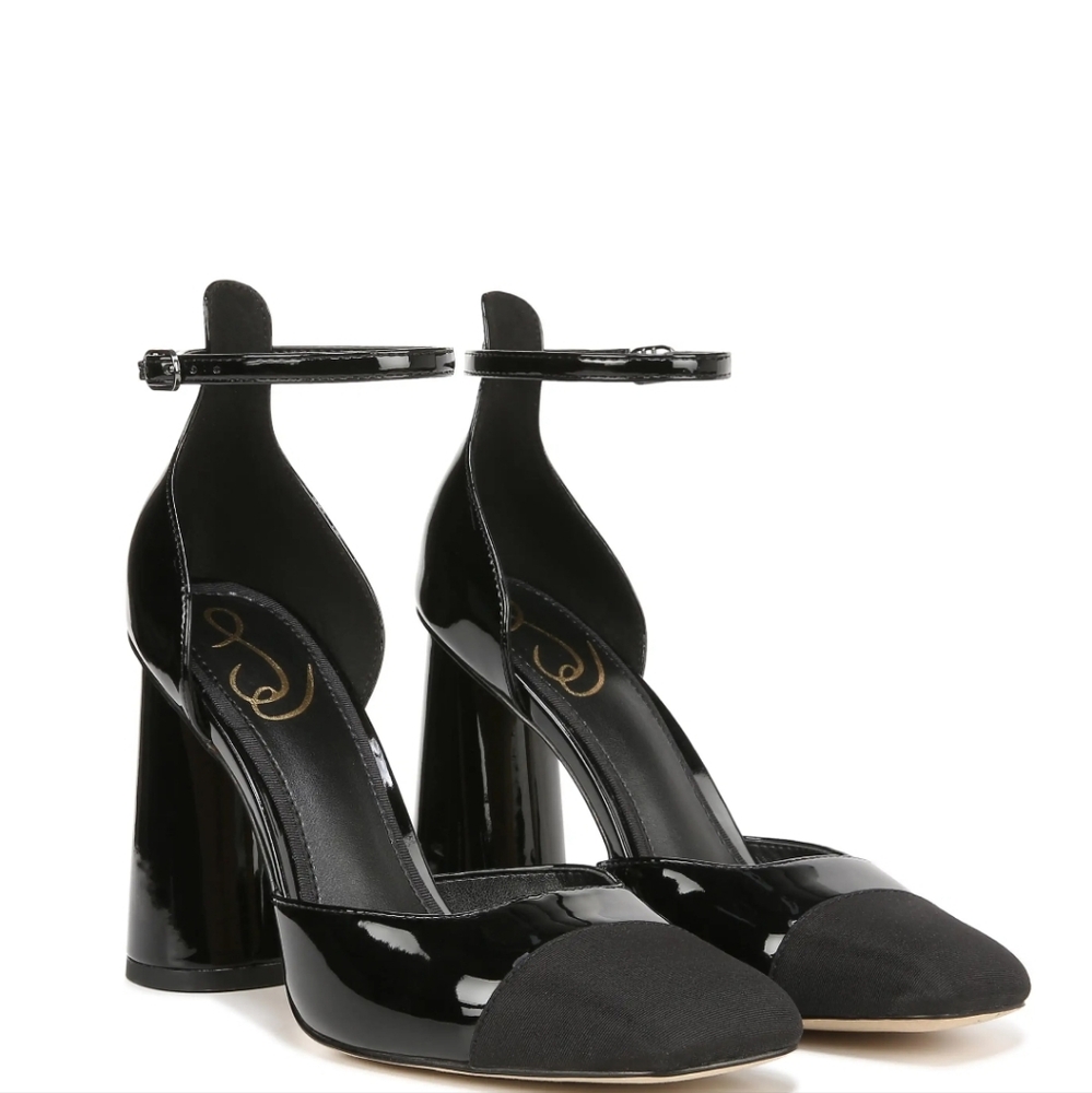 Sam Edelman Christine  Black Patent Block Heel Sandal 8